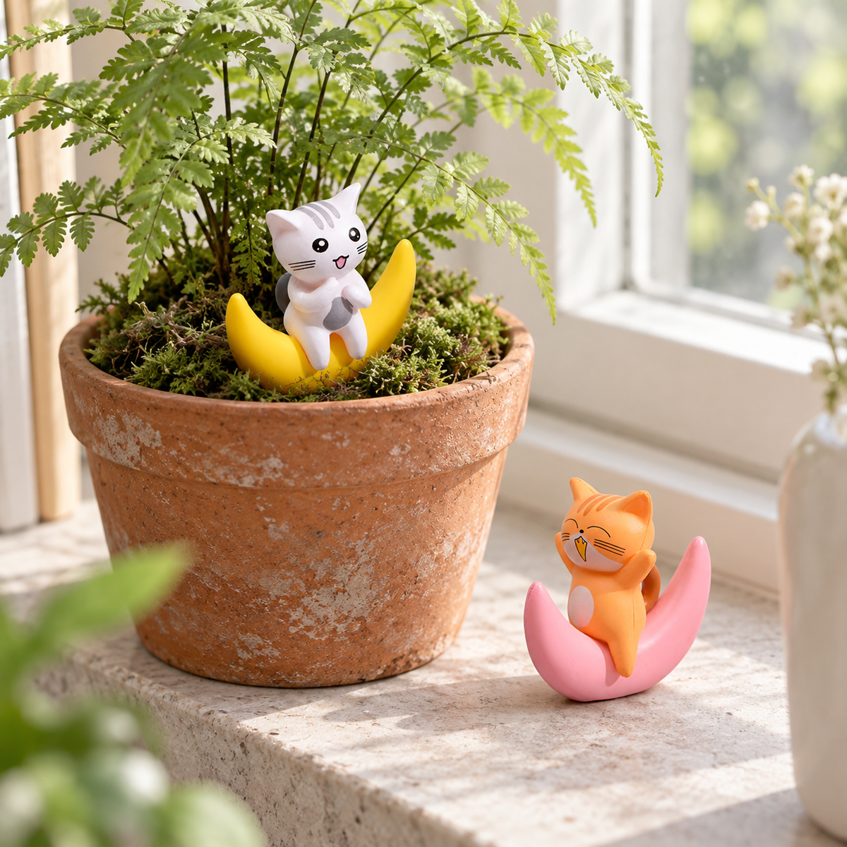 Moonlight Meow – Mini Cat on Crescent Moon Figurine