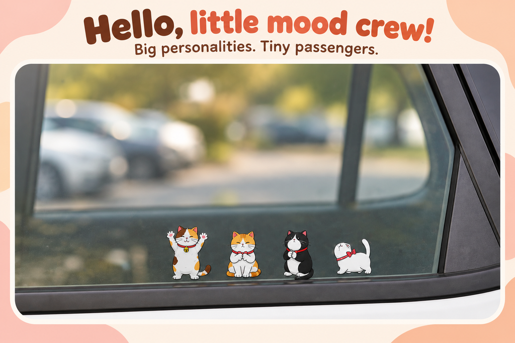 Cat Sticker Sheet – A4 Waterproof Kitty Decals for Cars, Laptops & Luggage, Mix & Match, 4 Styles