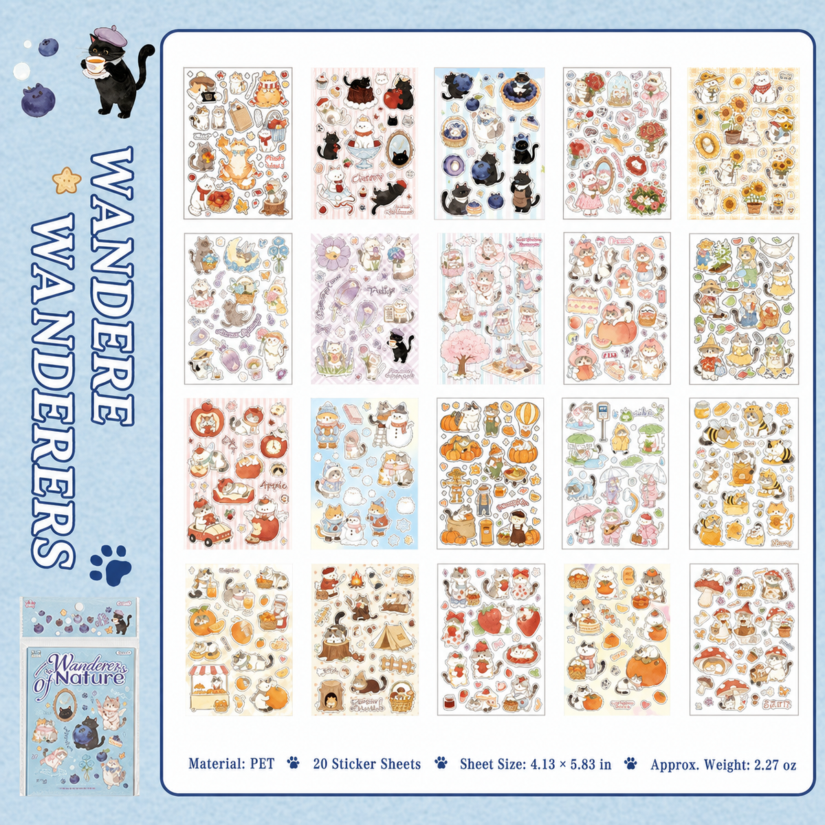 Furry Tails Cat Sticker Book | 2 Styles, 20 Sheets, PET