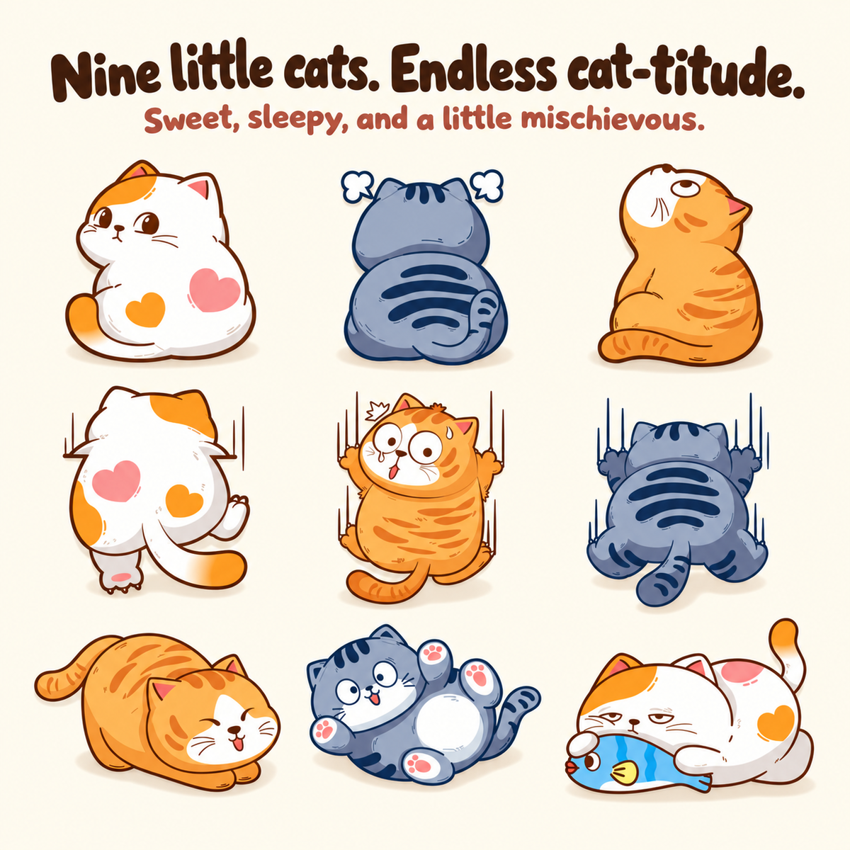Cartoon Cat Trio Car Decal – Scratch Cover Sticker Set for Car Body & Bumper, Waterproof, 3 Styles & 3 Sizes