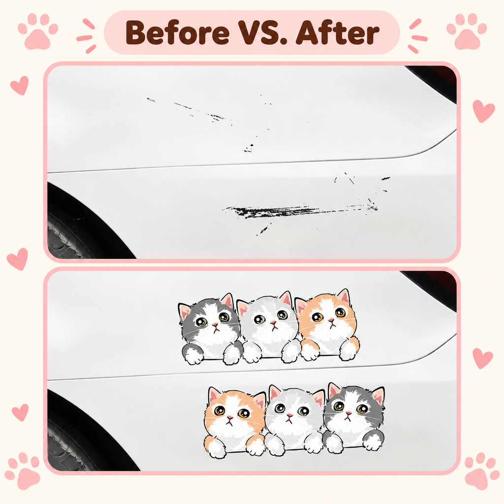 Peeking Kittens Car Decal – Watercolor Cat Scratch Cover Sticker for Car Door & Bumper, Waterproof, Left/Right Facing, 3 Sizes