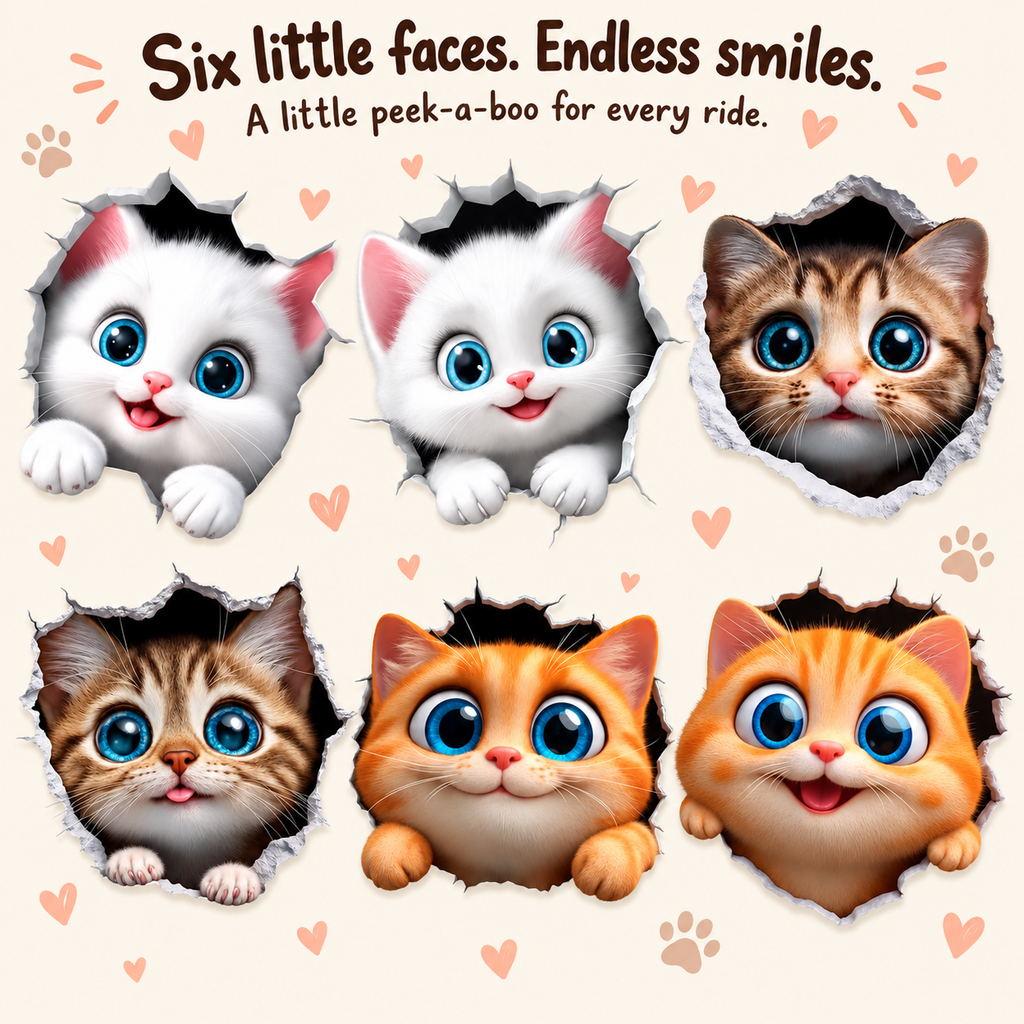 3D Cat Car Decal – Peeking Kitten Scratch Cover Sticker for Bumper & Car Body, Waterproof, 6 Styles & 3 Sizes