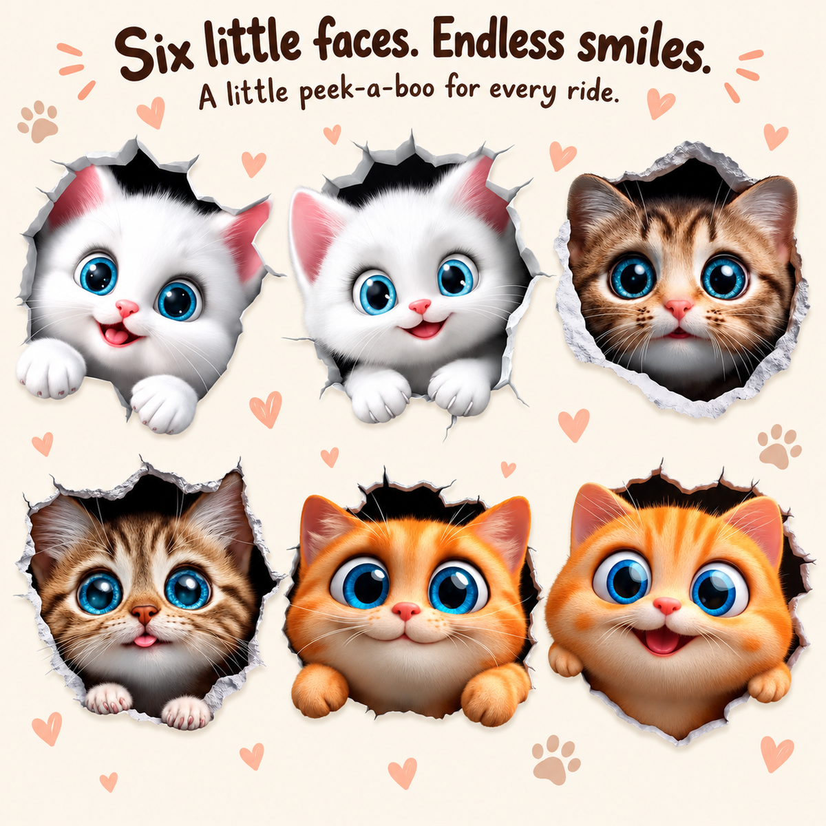 3D Cat Car Decal – Peeking Kitten Scratch Cover Sticker for Bumper & Car Body, Waterproof, 6 Styles & 3 Sizes