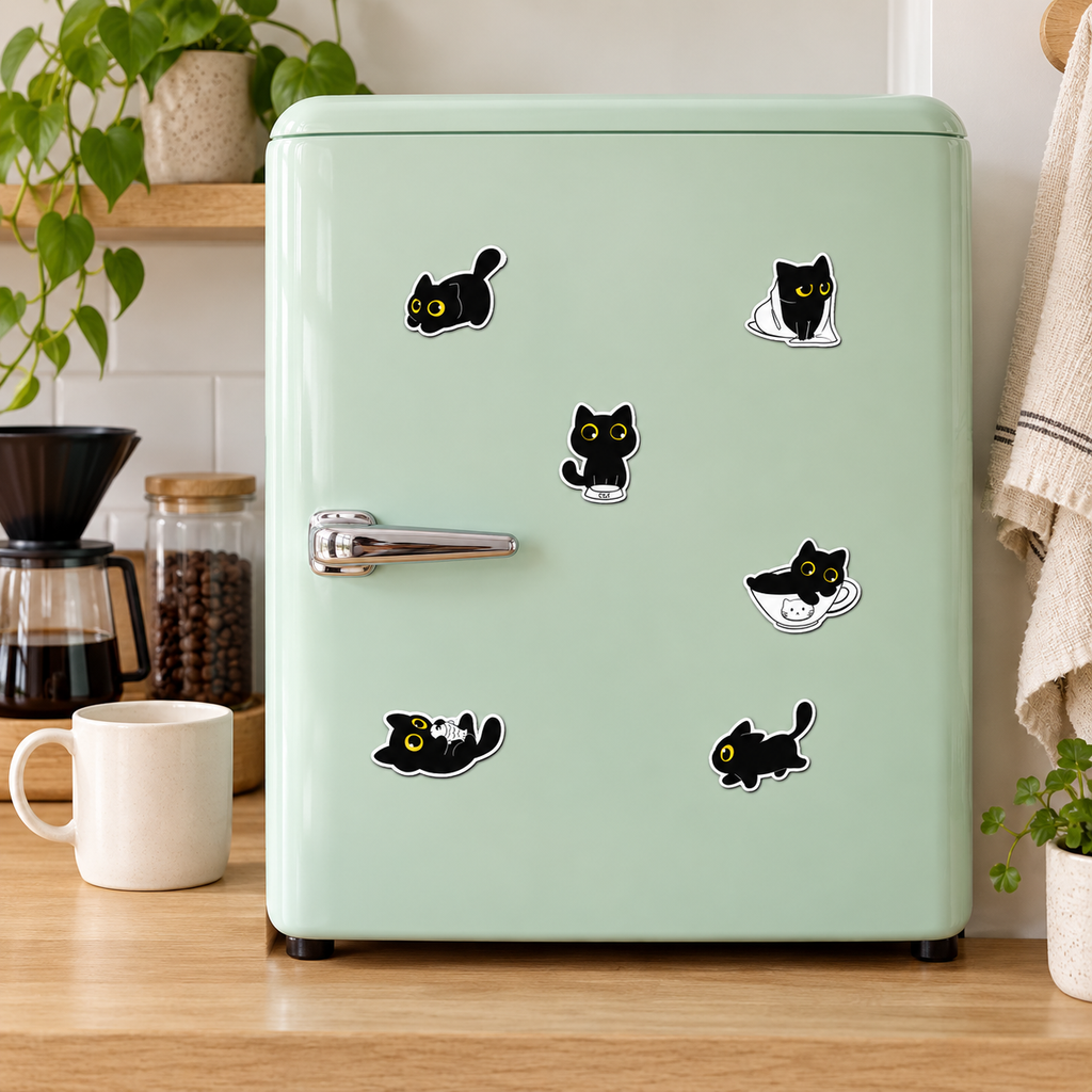 Black Cat Fridge Magnets — 5-Piece set & 20-Piece Set