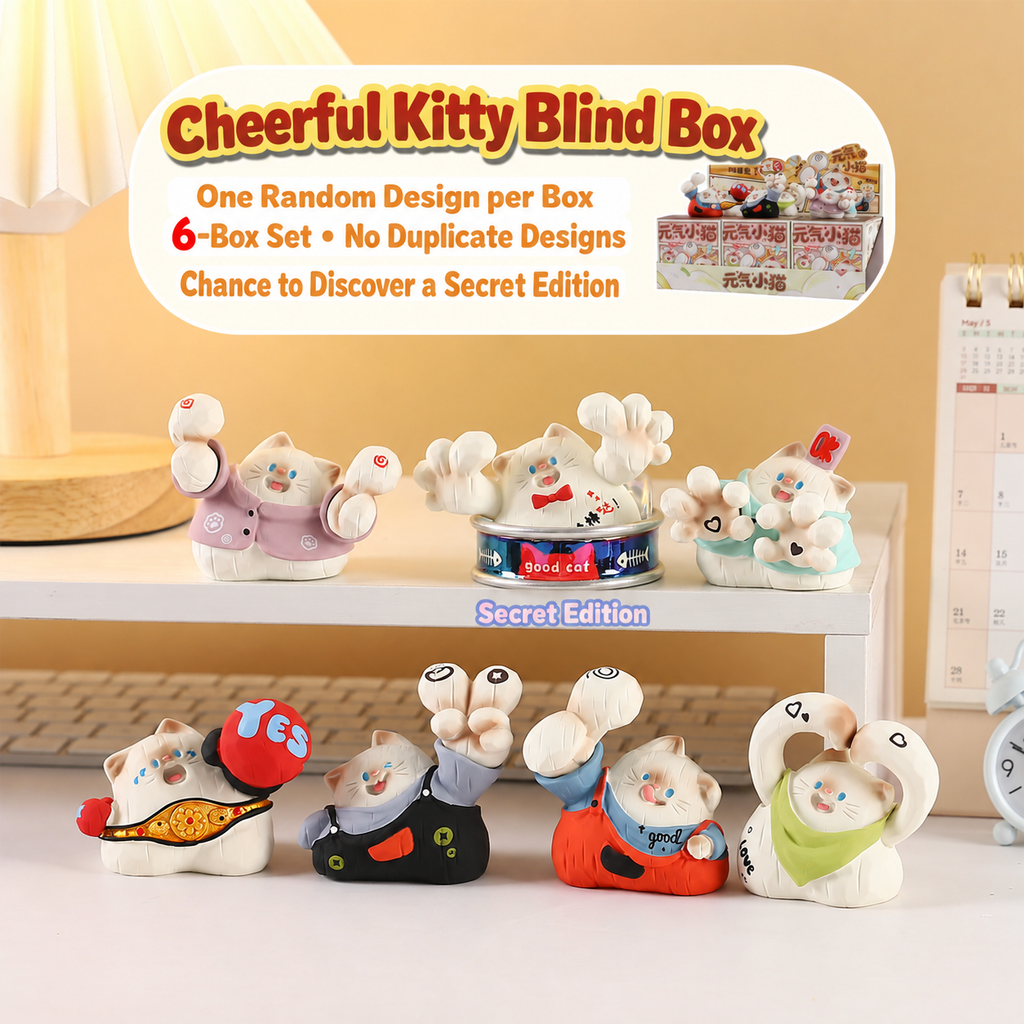 Cheerful Kitty Blind Box – Cute Resin Cat Figurines(1 Box / Full Set)