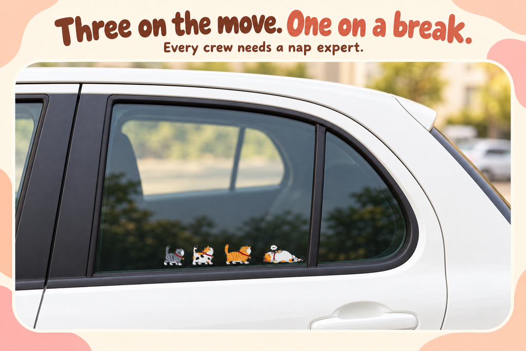 Cat Sticker Sheet – A4 Waterproof Kitty Decals for Cars, Laptops & Luggage, Mix & Match, 4 Styles