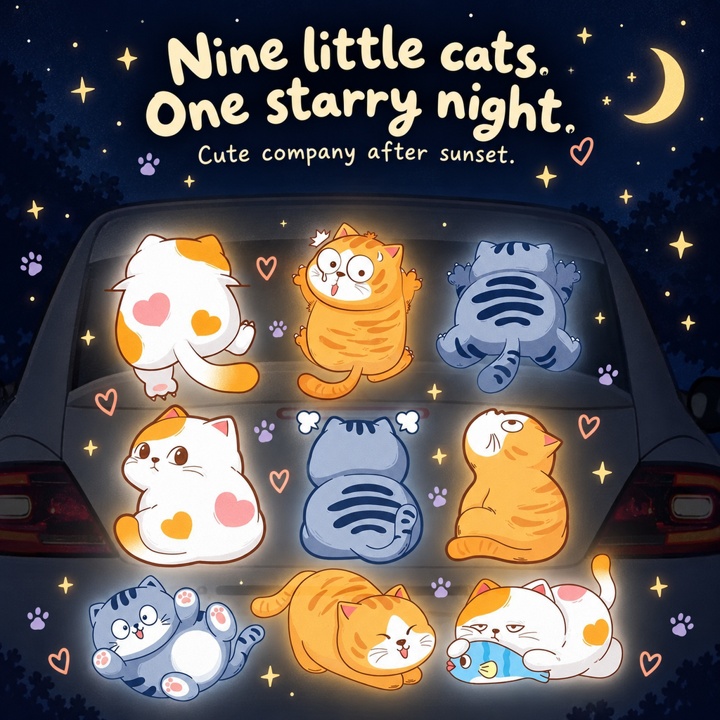Reflective Cat Car Decal Set – Night Safety Kitty Stickers for Cars, Bikes & Scooters, 3-Piece Sets