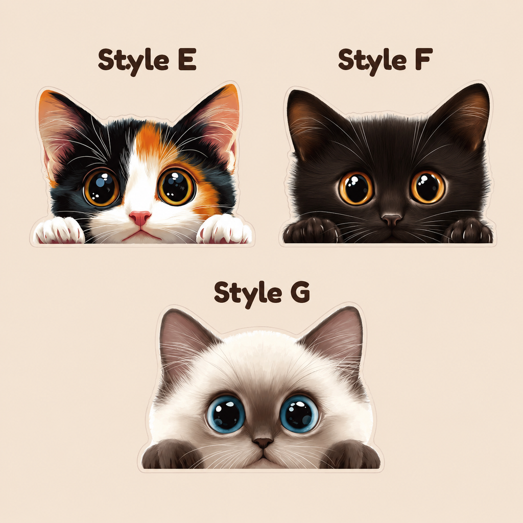 Peeking Cat Car Decal – Cute Kitten Sticker for Rear Window, Car Body & Scratch Cover, Waterproof, 7 Styles & 2 Sizes