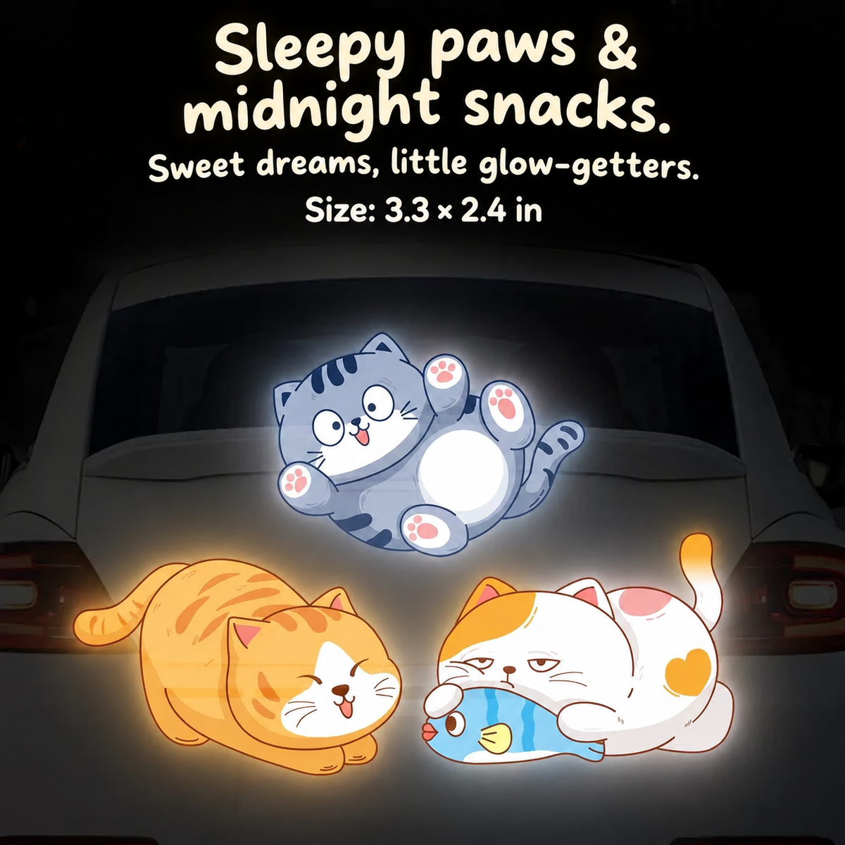 Reflective Cat Car Decal Set – Night Safety Kitty Stickers for Cars, Bikes & Scooters, 3-Piece Sets