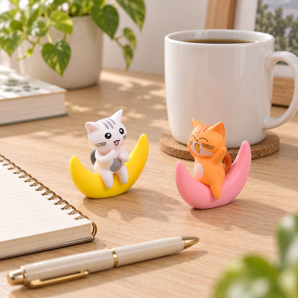 Moonlight Meow – Mini Cat on Crescent Moon Figurine