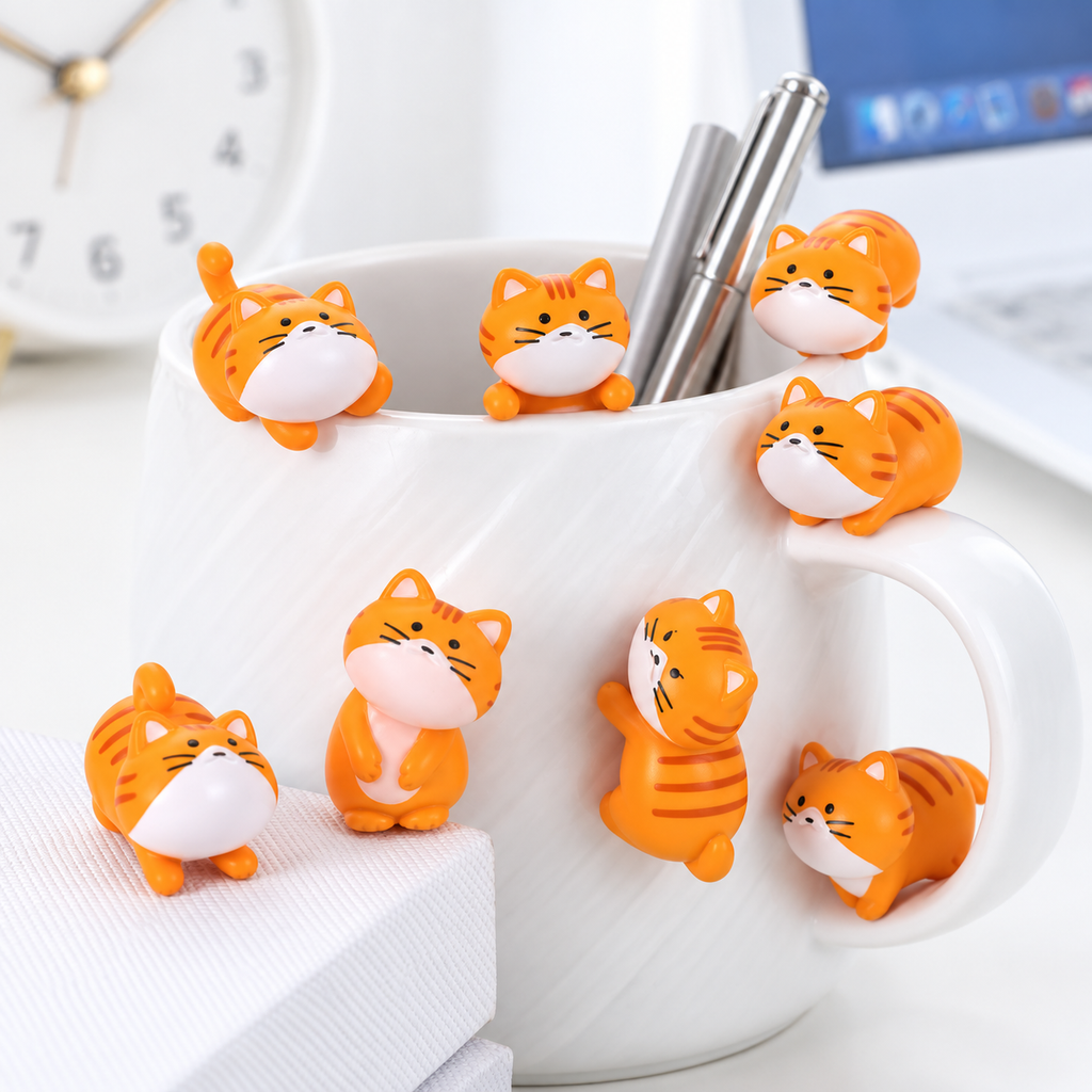 Tiny Tabby Pals – 8-Piece Mini Orange Cat Figurines Set