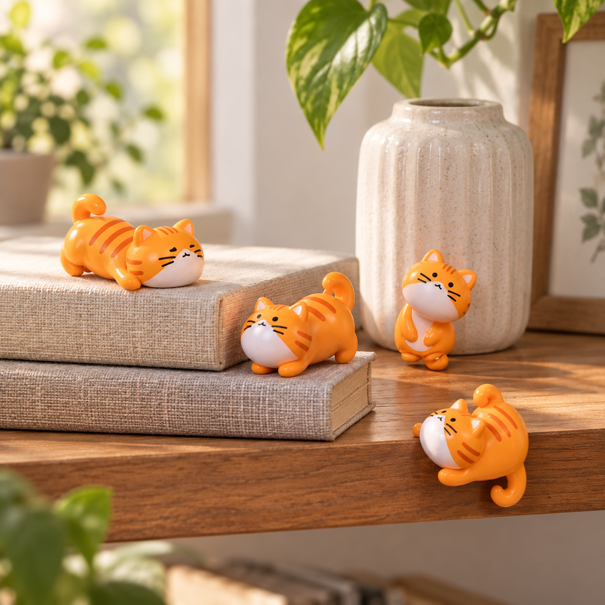 Tiny Tabby Pals – 8-Piece Mini Orange Cat Figurines Set