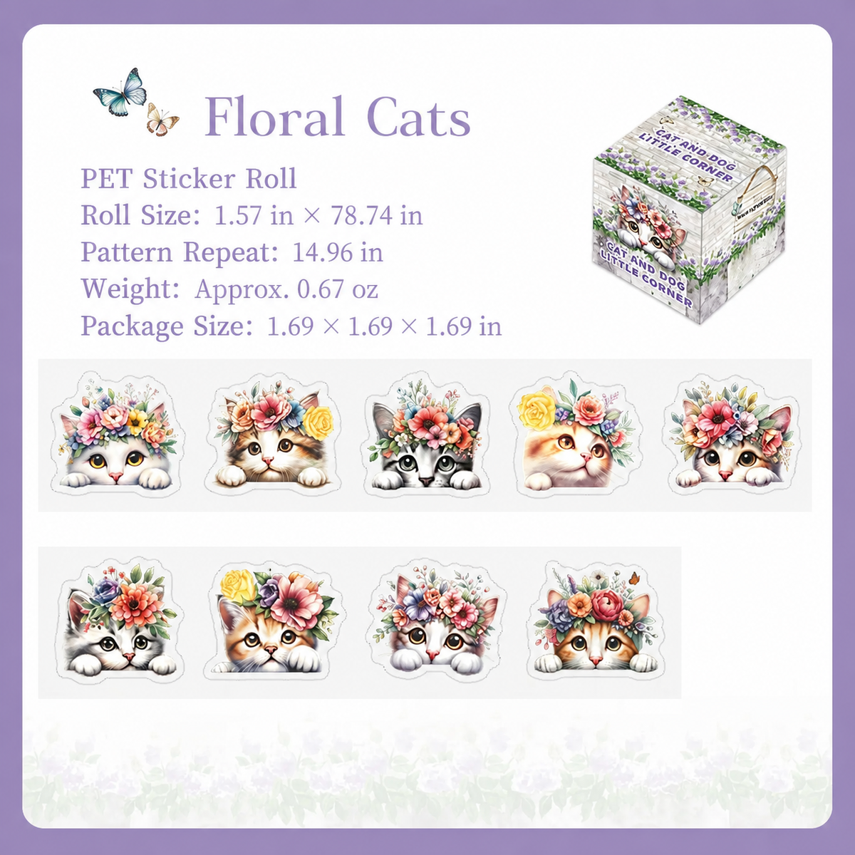 Cat and Dog Little Corner Die-Cut Washi Tape | 1 roll per pack, 6 Styles, PET