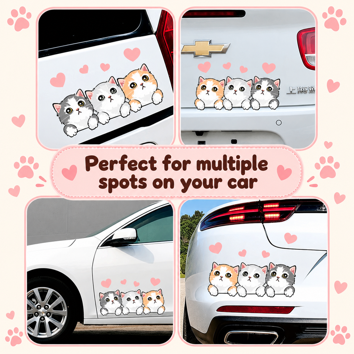 Peeking Kittens Car Decal – Watercolor Cat Scratch Cover Sticker for Car Door & Bumper, Waterproof, Left/Right Facing, 3 Sizes