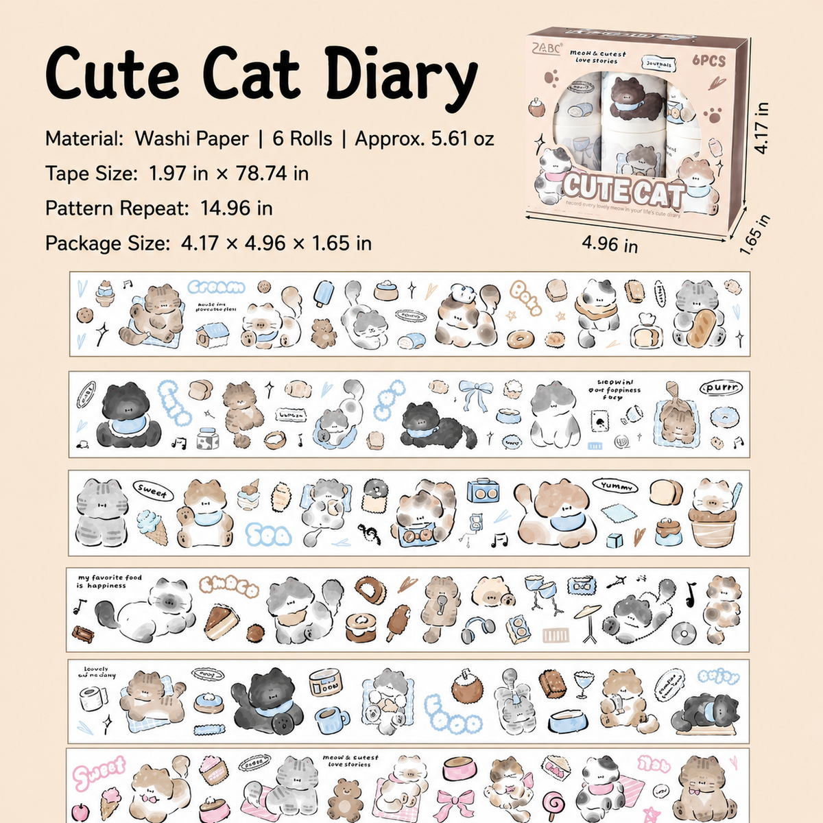 Good Meow Log Washi Tape Box Set | 6 Rolls, 2 Styles