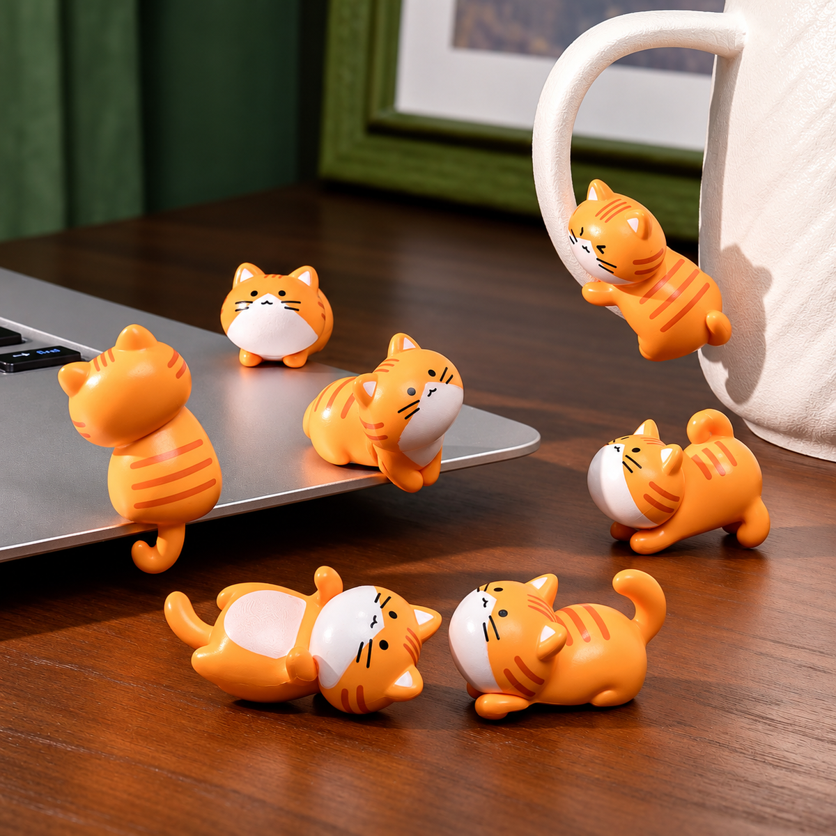 Tiny Tabby Pals – 8-Piece Mini Orange Cat Figurines Set