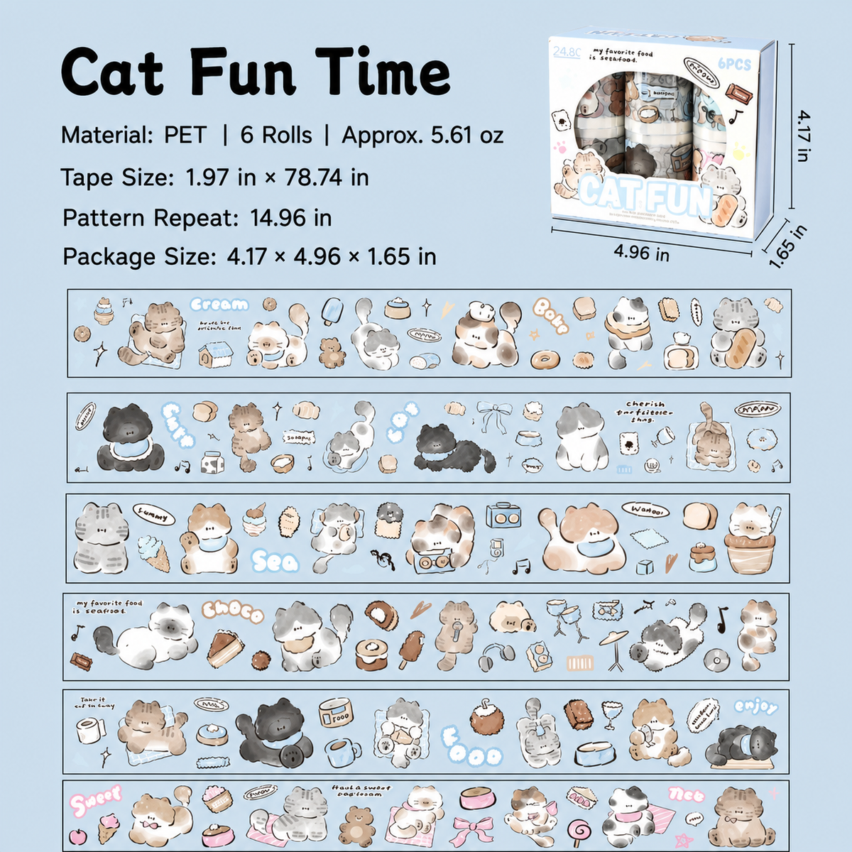 Good Meow Log Washi Tape Box Set | 6 Rolls, 2 Styles