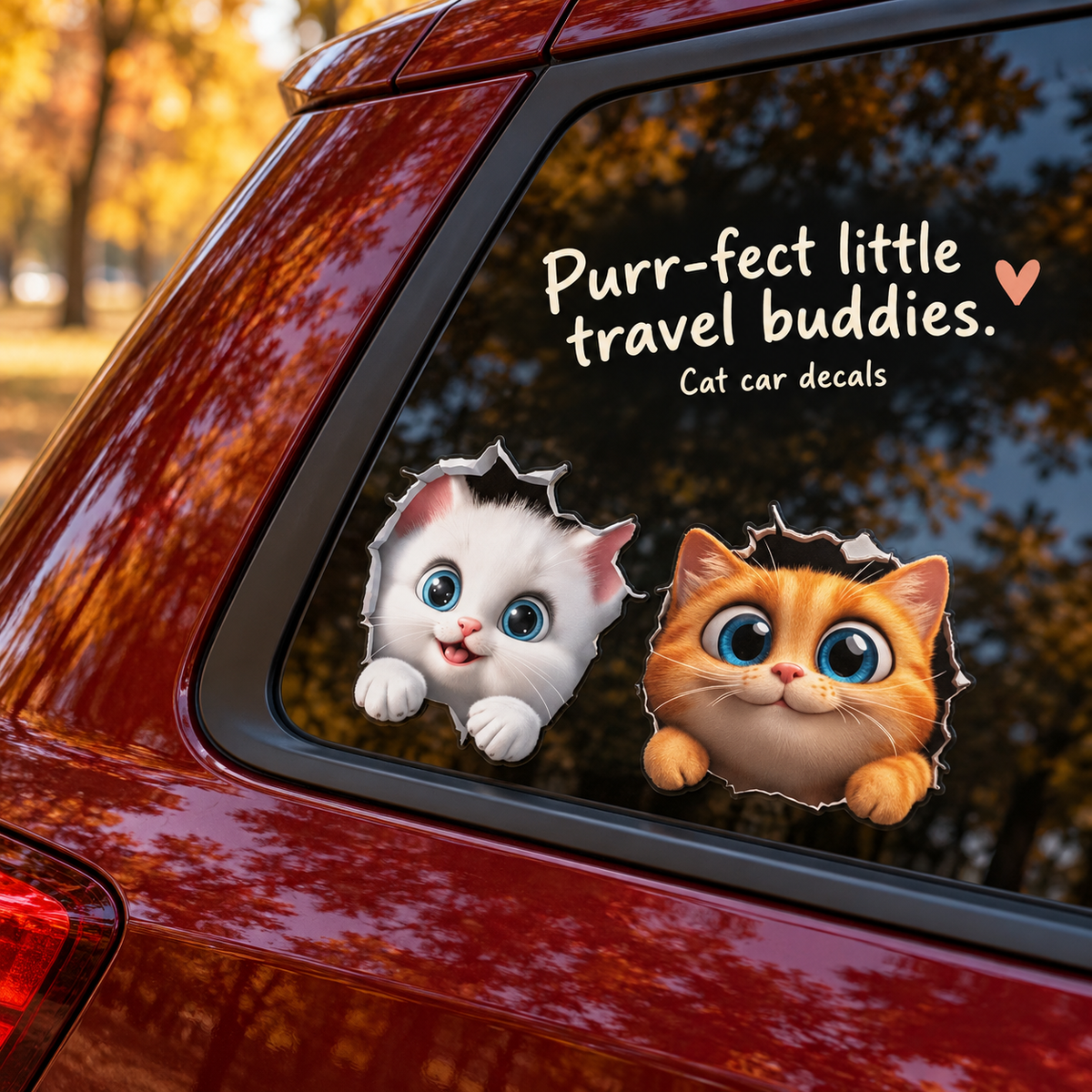 3D Cat Car Decal – Peeking Kitten Scratch Cover Sticker for Bumper & Car Body, Waterproof, 6 Styles & 3 Sizes