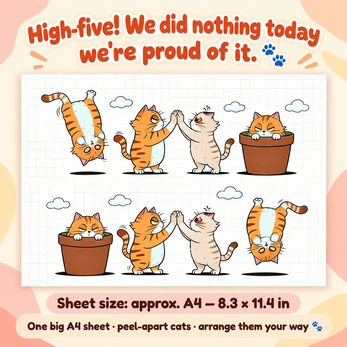 Cat Sticker Sheet – A4 Waterproof Kitty Decals for Cars, Laptops & Luggage, Mix & Match, 4 Styles