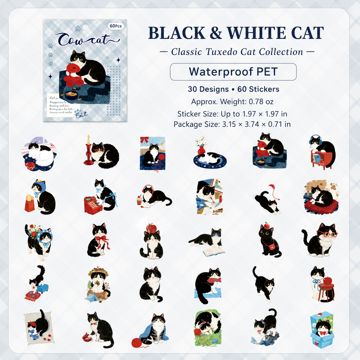 Kitten Holiday Watercolor Cat Sticker Sheets | 6 Styles, Waterproof PET