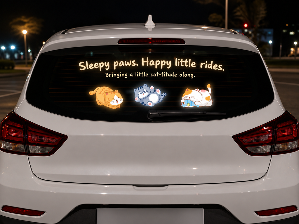 Reflective Cat Car Decal Set – Night Safety Kitty Stickers for Cars, Bikes & Scooters, 3-Piece Sets