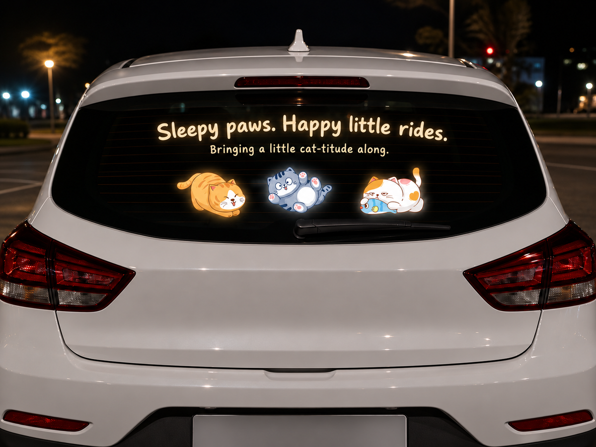 Reflective Cat Car Decal Set – Night Safety Kitty Stickers for Cars, Bikes & Scooters, 3-Piece Sets