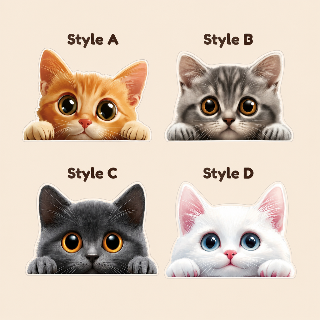 Peeking Cat Car Decal – Cute Kitten Sticker for Rear Window, Car Body & Scratch Cover, Waterproof, 7 Styles & 2 Sizes