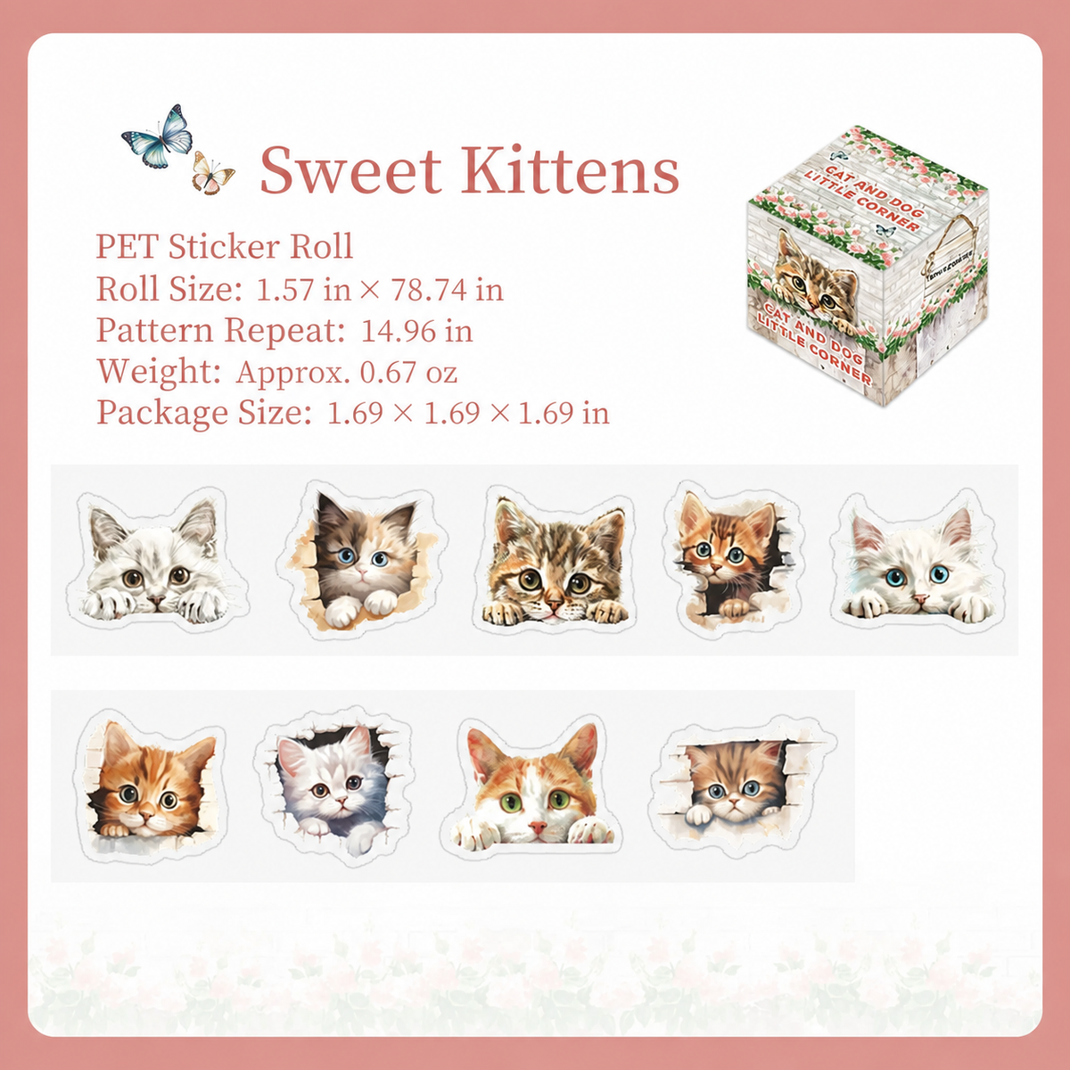 Cat and Dog Little Corner Die-Cut Washi Tape | 1 roll per pack, 6 Styles, PET
