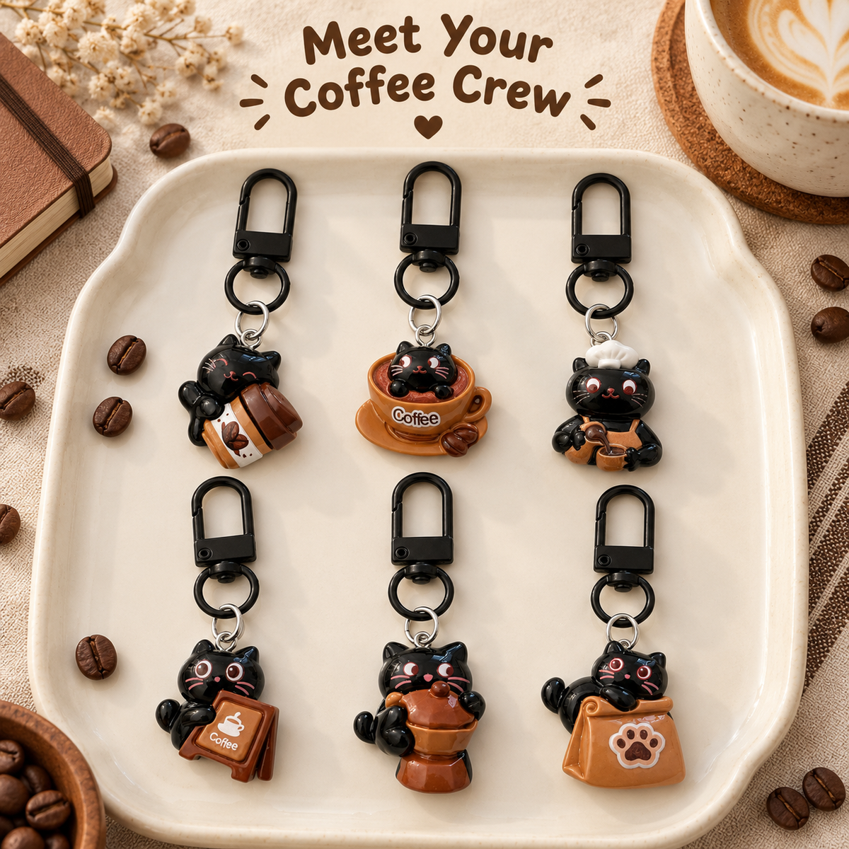 Coffee & Meow Club Keychains ☕🐾 – 6 Styles