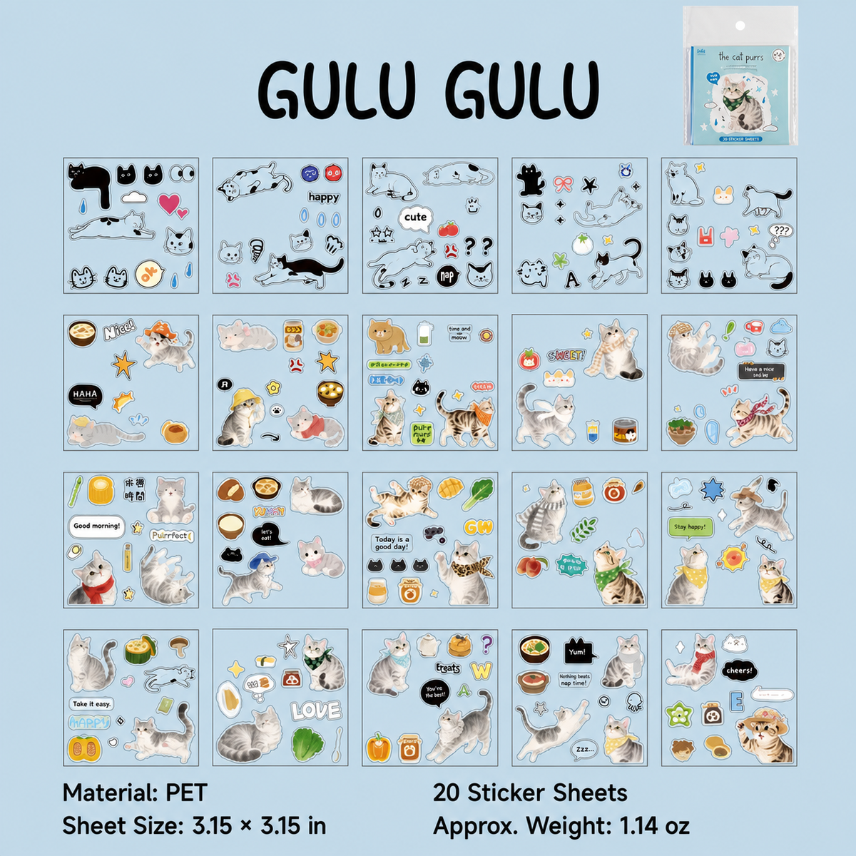 Corner Cats Sticker Sheet Set | 20 sheets per pack, 4 Styles, PET