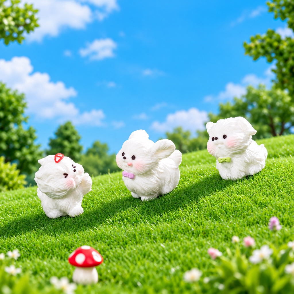 Zoomie Pups – Mini White Resin Dog Figurines | 5-Piece Set