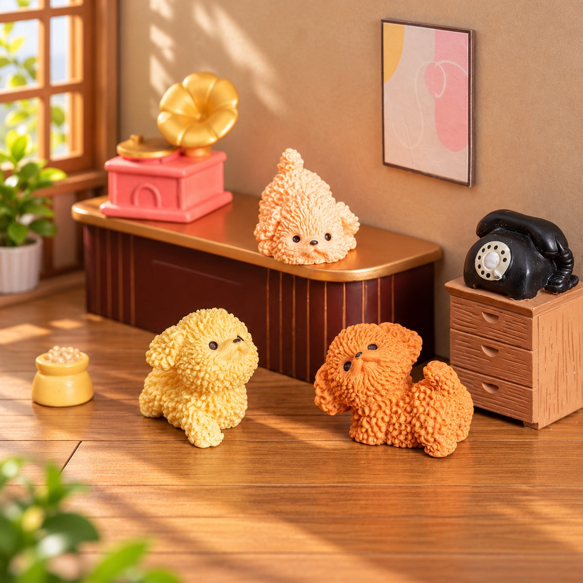 Curly Pup Club – Mini Resin Dog Figurines | 6-Piece Set