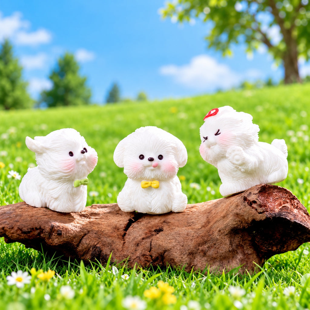 Zoomie Pups – Mini White Resin Dog Figurines | 5-Piece Set