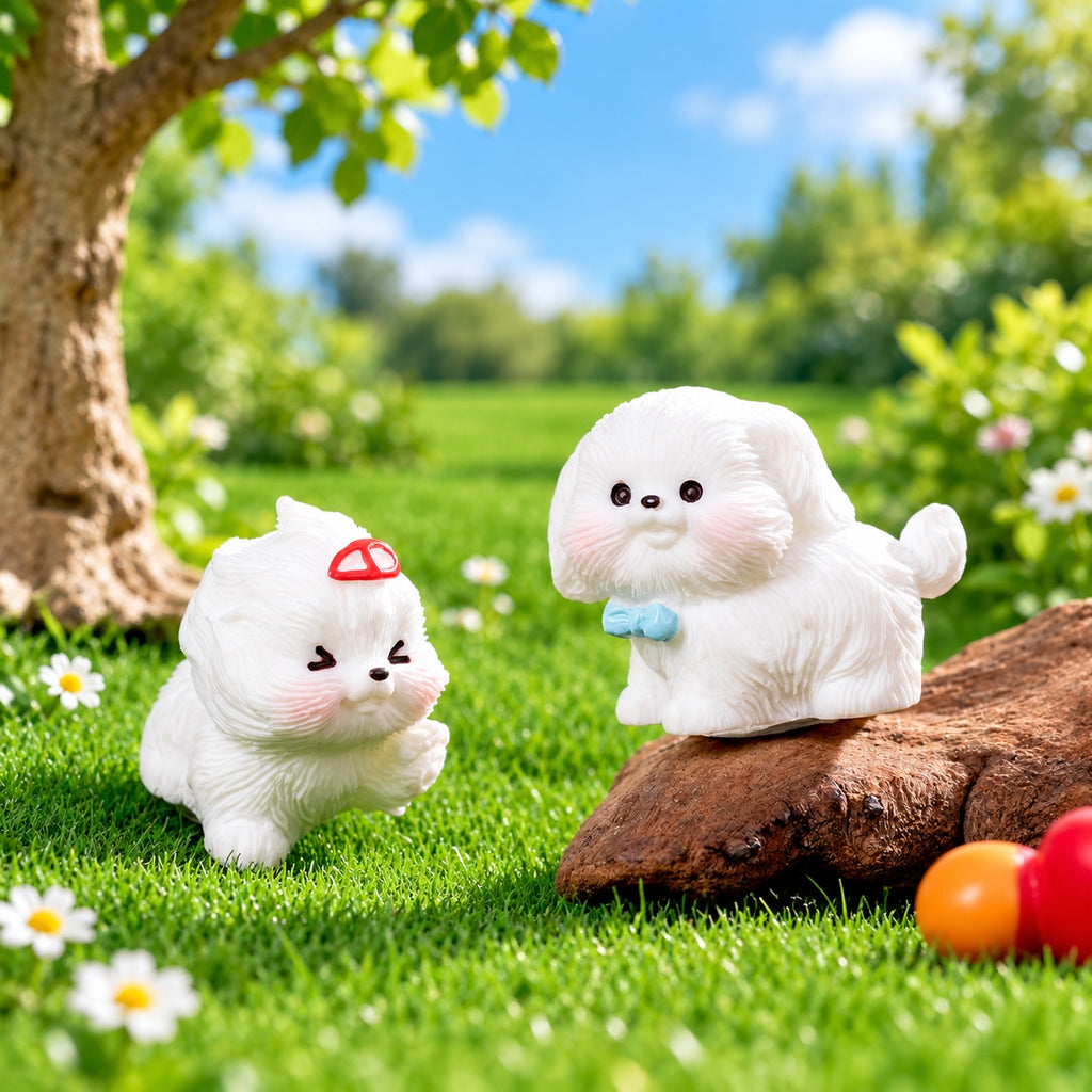 Zoomie Pups – Mini White Resin Dog Figurines | 5-Piece Set