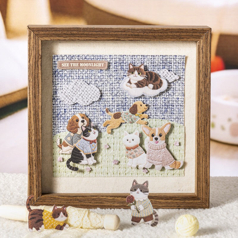 Felt Embroidery Cat & Dog Paper Sticker Flakes – 20 Pcs Stitched(6 Styles)