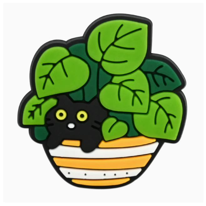 Style 10 Garden Cats PVC fridge magnet: black cat under a leafy canopy in a striped bowl.