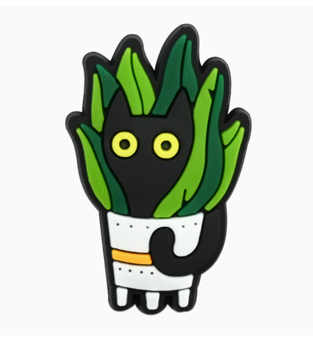Style 12 Garden Cats PVC fridge magnet: black cat among tall leaves in a white pot.