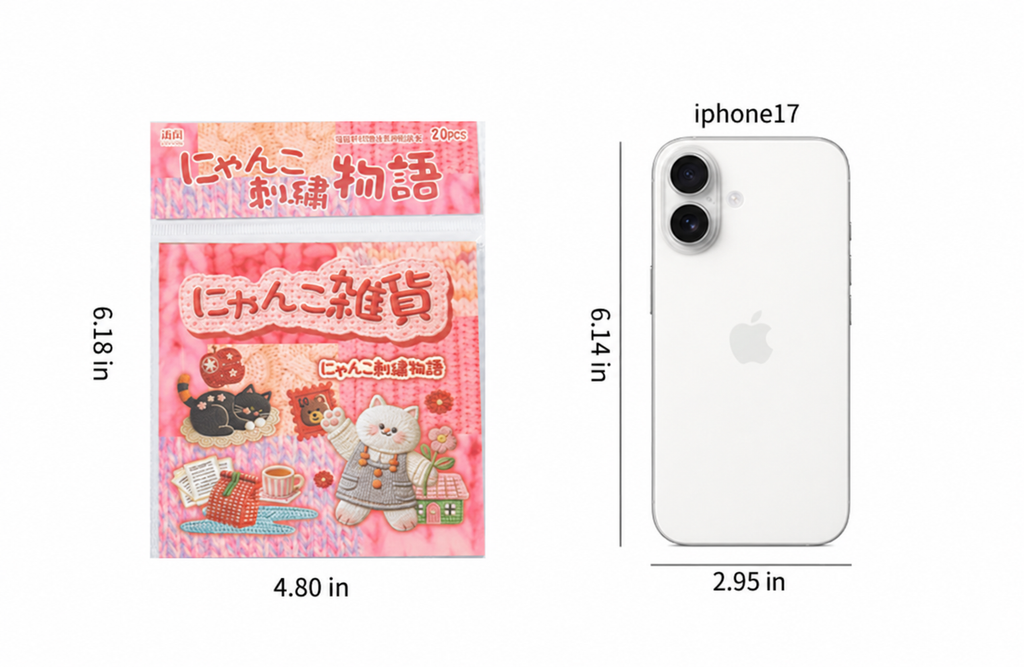 Kitty Daily Life (Pink) Meow Knit Story sticker book packaging, measuring 4.80 by 6.18 inches.