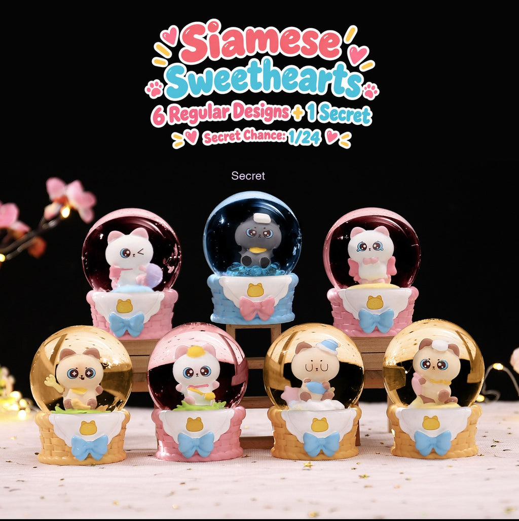 Siamese Sweethearts – Cat Crystal Globe Blind Box, 6 Designs + Secret (1 Box / Full Set)