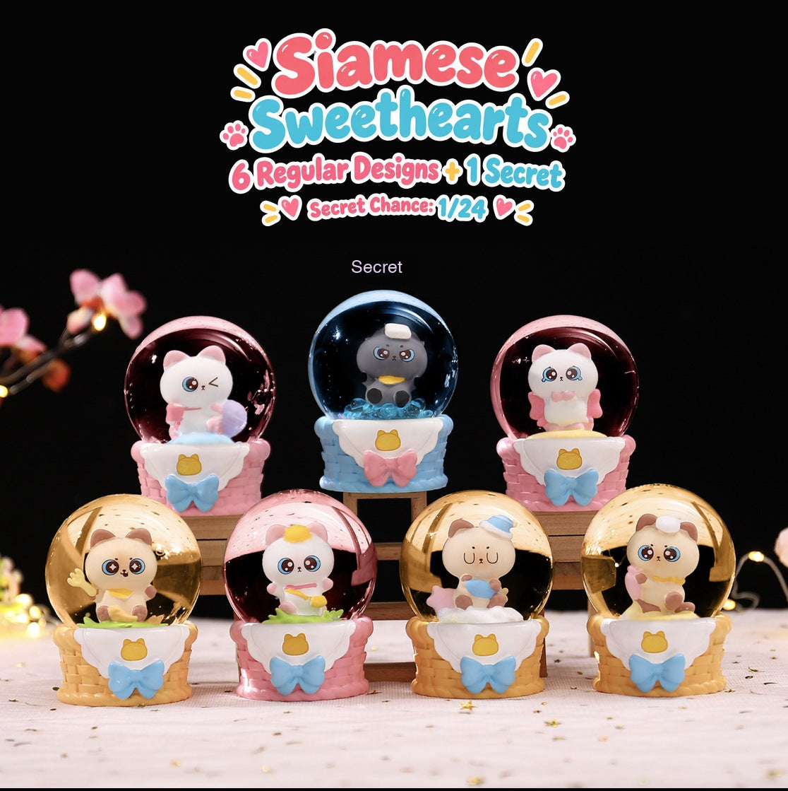 Siamese Sweethearts – Cat Crystal Globe Blind Box, 6 Designs + Secret (1 Box / Full Set)