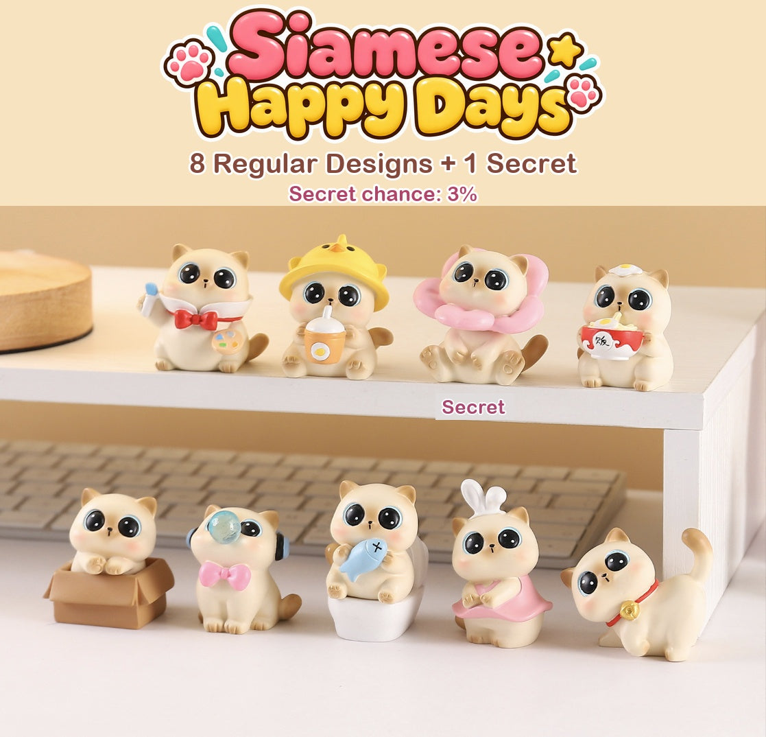 Siamese Happy Days – Everyday Cat Blind Box, 8 Designs + Secret (1 Box / Full Set)