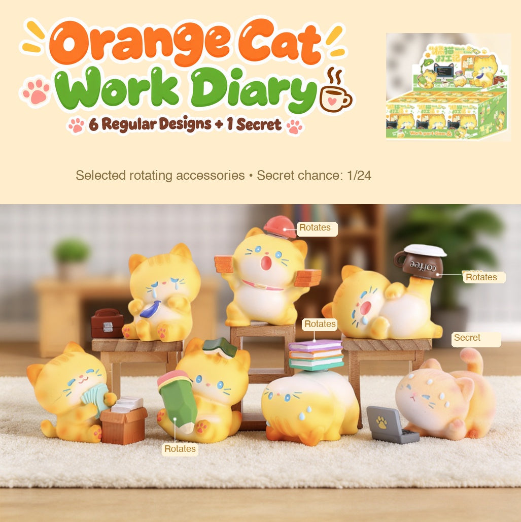 Orange Cat Work Diary – Busy Little Cats Blind Box, 6 Designs + Secret (1 Box / Full Set)