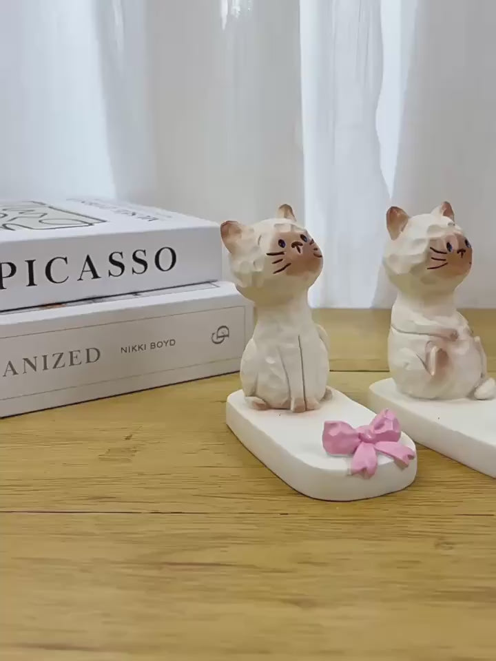 Siamese Hand Painted Resin Cat Phone Stand –  Desk Holder for Phone & Tablet(2 styles)