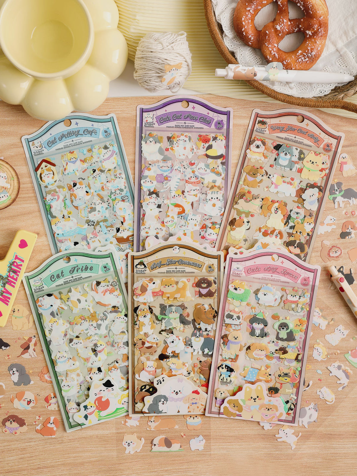 Cartoon Waterproof PET Deco Stickers Pack – 4 Sheets (6 Styles)