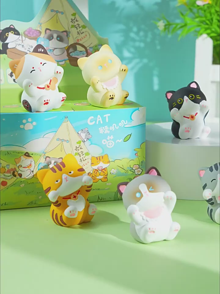Giggling Kitty Mini Figurines – Cute Resin Cat Desk Decor, 6 Styles (Single or Full Set)