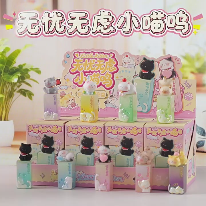 Cat Seal Stamp Blind Box – "Carefree Kittens" Resin Stamp Figures with Ink Pad, 8 Designs + Secret