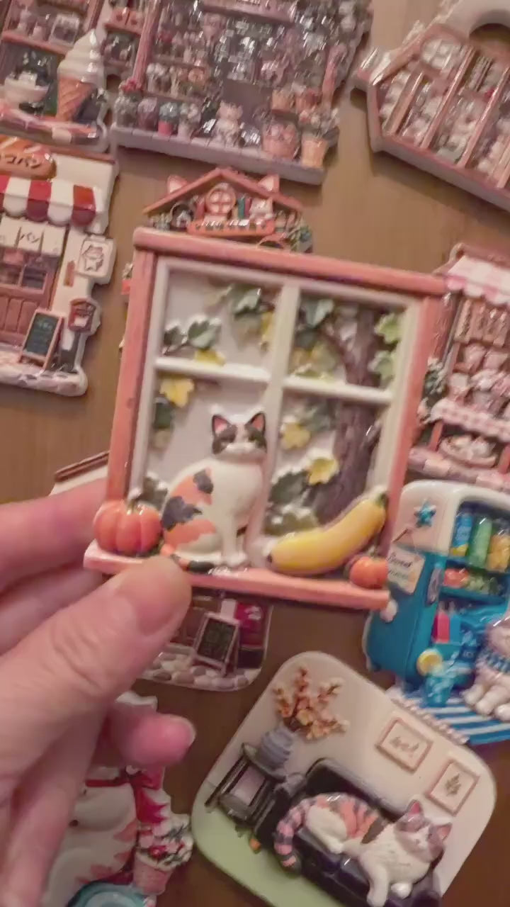 Window Calico Cat 3D Resin Fridge Magnet