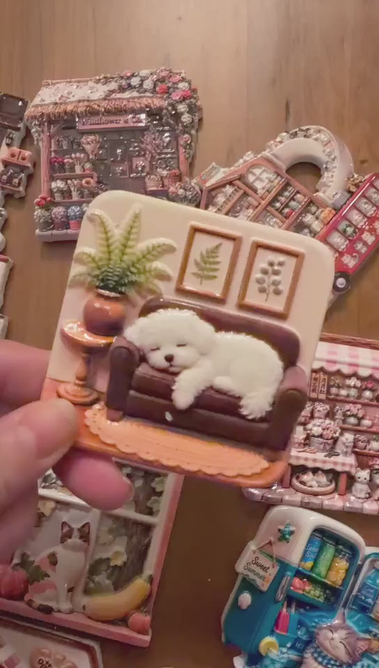 Sleepy Puppy Sofa 3D Resin Fridge Magnet