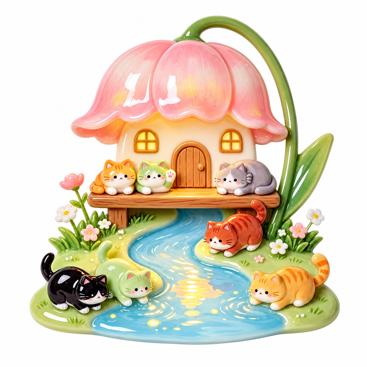 Blossom Cottage Cats – Resin Fridge Magnet