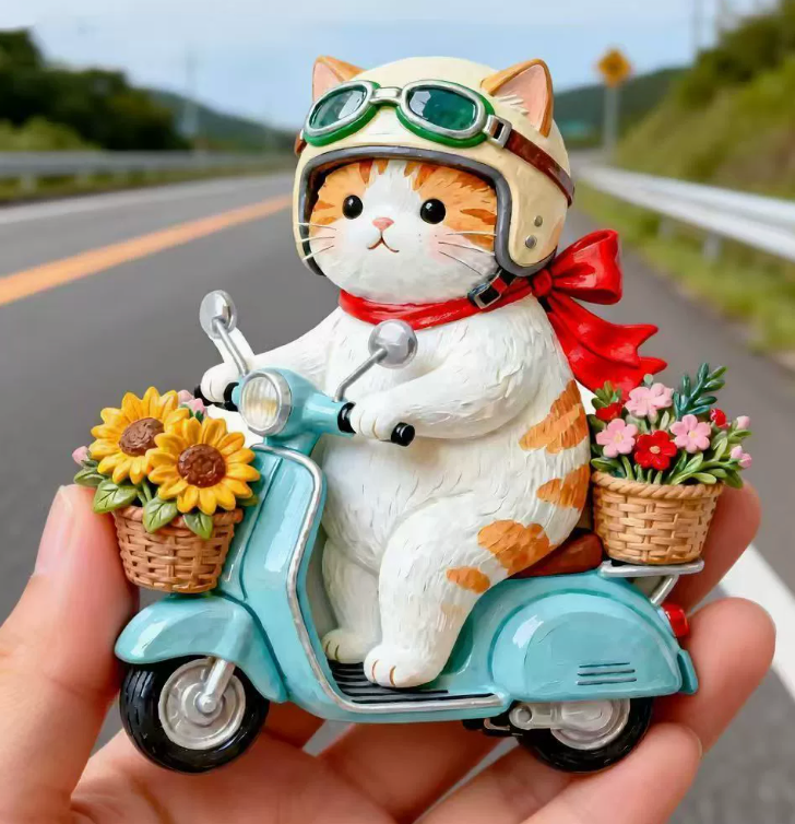 Flower Scooter Cat 3D Resin Fridge Magnet